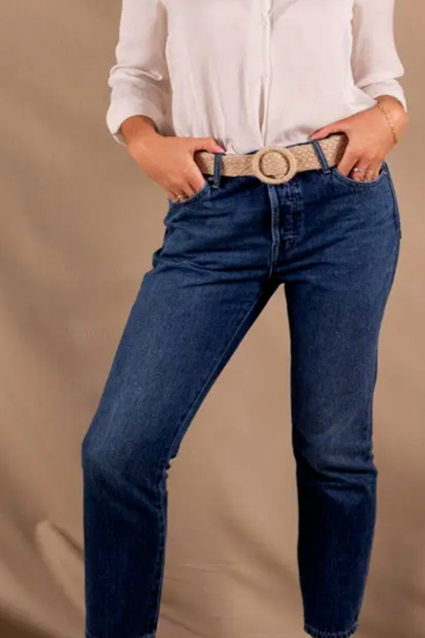 Women's Dark Blue Mom Jeans. 95% organic cotton, 5% elastane.