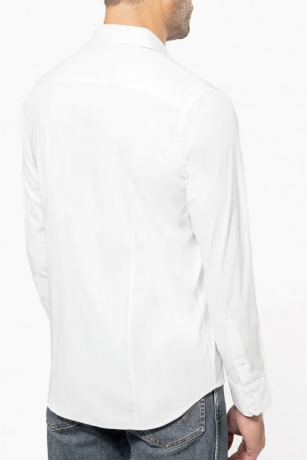 Chemise coton / élasthanne manches longues. 97% coton éco-responsable / 3% élasthanne.