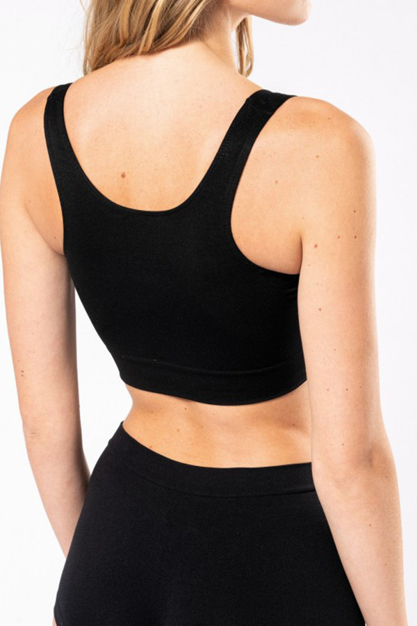 Soutien-gorge écoresponsable sans coutures effet push up. 86% polyamide/ 14% élasthanne.