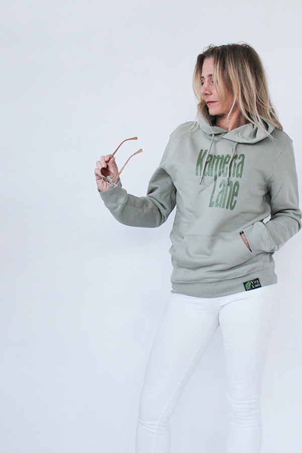 ALMOND GREEN HOODIE 85% organic cotton and 15% post-consumer recycled polyester