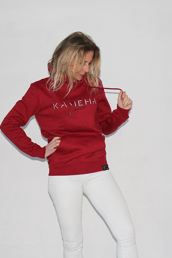 SWEAT A CAPUCHE HIBISCUS ROUGE 85% coton bio et 15% polyester recyclé post-consumer