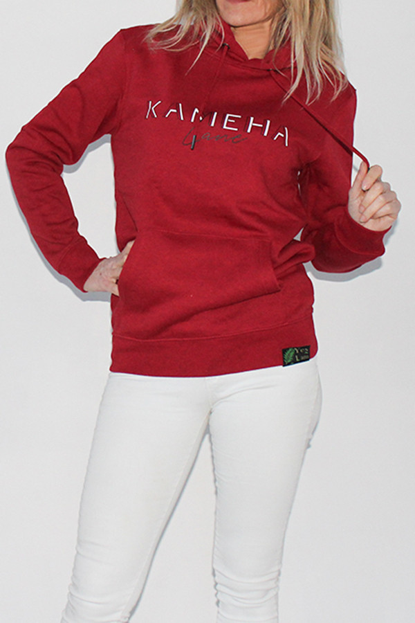 RED HIBISCUS HOODIE 85% organic cotton and 15% post-consumer recycled polyester