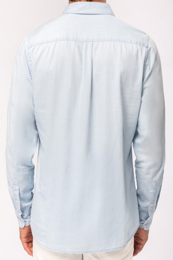 Camisa de sarga de algodón desteñida índigo blanqueado