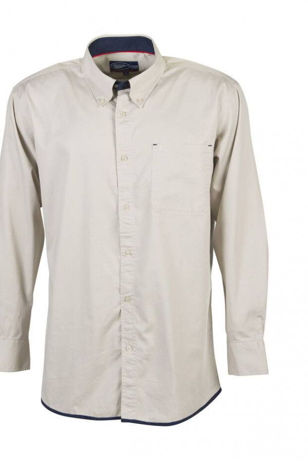 Chemise contrastée manches longues. 100% coton twil.