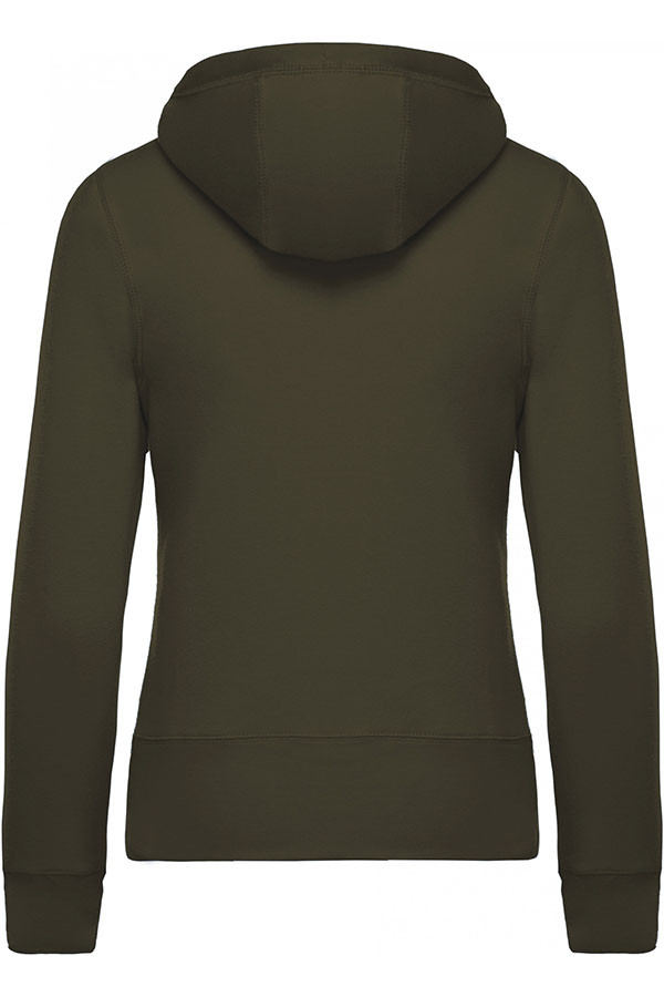 Women's organic hooded zipped jacket. 80% organic cotton / 20% polyester. Brushed fleece.