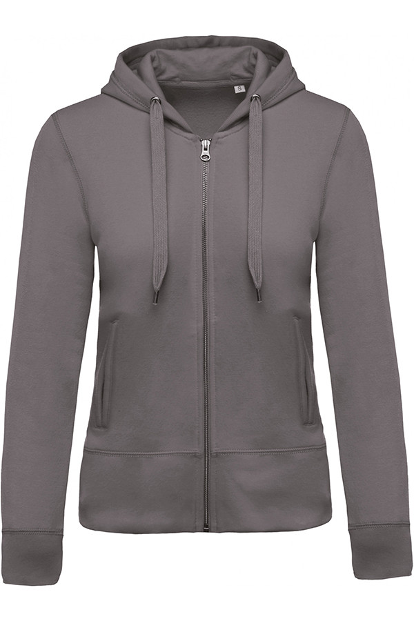 Organic zipped hooded sweatshirt 80% organic cotton / 20% polyester. Brushed fleece