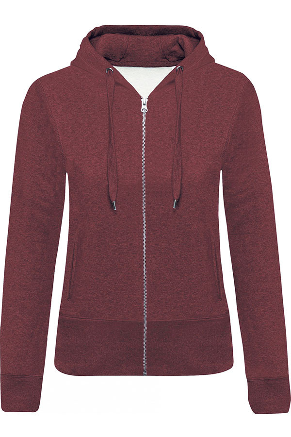 Women's organic hooded zipped jacket. 80% organic cotton / 20% polyester. Brushed fleece.