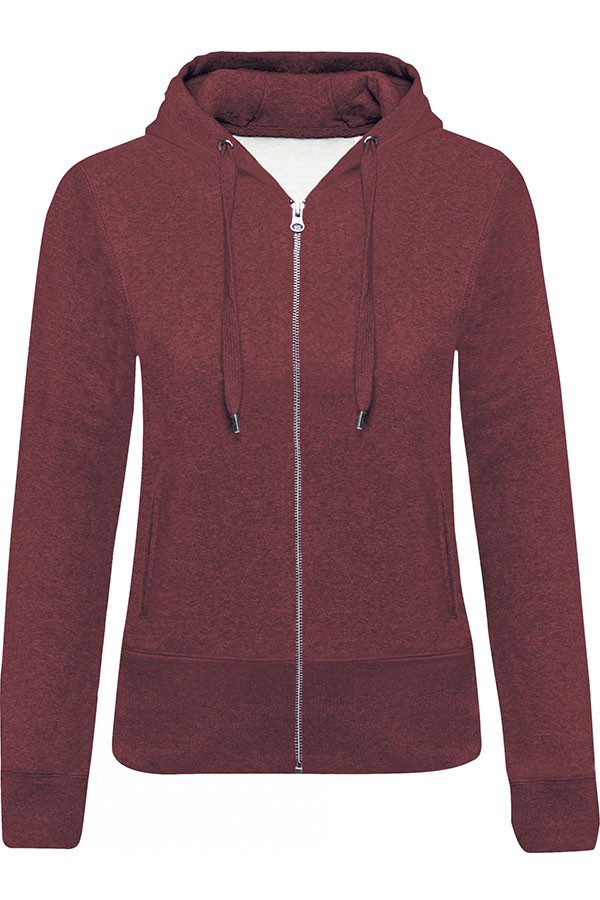 Bio-Kapuzenjacke für Damen mit Reißverschluss. 80 % Bio-Baumwolle / 20 % Polyester. Gebürstetes Vlies.