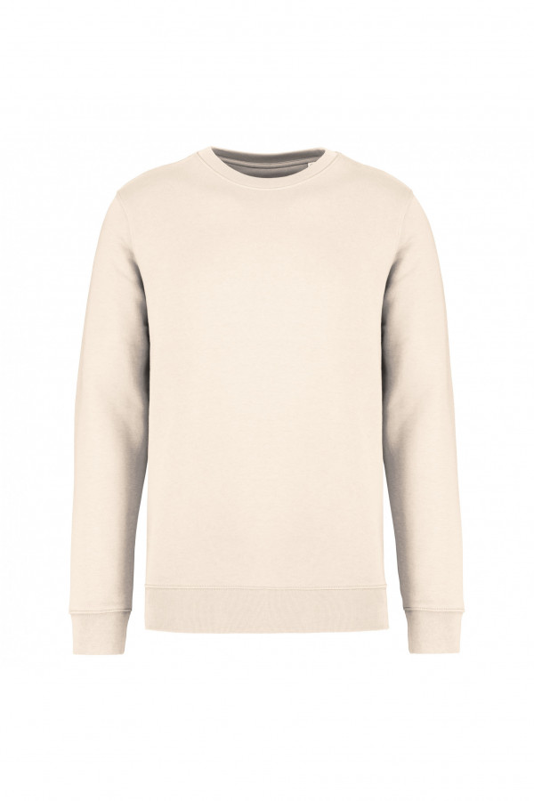 Ivory round neck sweatshirt. 85% organic cotton and 15% post-consumer recycled polyester.