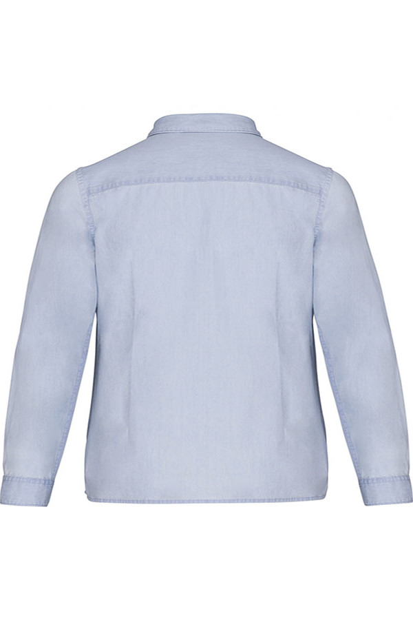 Camisa de sarga de algodón desteñida índigo blanqueado