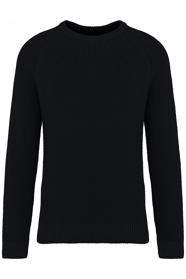 Sweat-shirt col rond noir. 85% coton biologique et 15% polyester recyclé post-consumer.