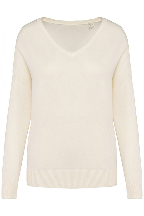 Women's Lyocell TENCEL™ V-neck sweater. 50% organic cotton / 50% Lyocell TENCEL™*