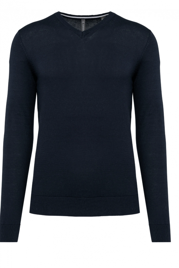 UMWELTFREUNDLICHER PULLOVER MIT V-AUSSCHNITT. 50 % BIO-BAUMWOLLE / 50 % RECYCELTER POLYESTER.