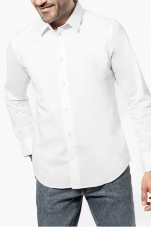 Chemise coton / élasthanne manches longues. 97% coton éco-responsable / 3% élasthanne.