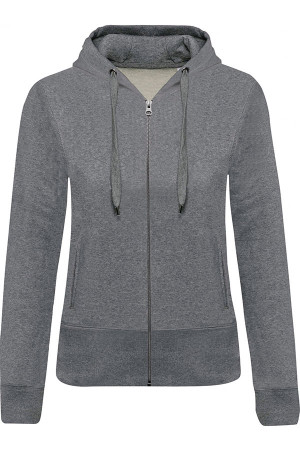 Organic hooded zipped jacket. 80% organic cotton / 20% polyester. Brushed fleece.