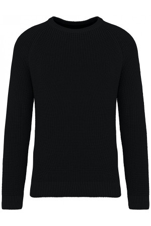 Sweat-shirt col rond noir. 85% coton biologique et 15% polyester recyclé post-consumer.