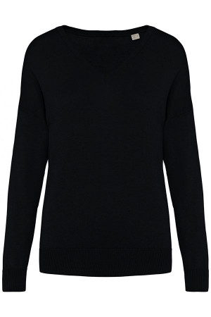 Women's Lyocell TENCEL™ V-neck sweater. 50% organic cotton / 50% Lyocell TENCEL™*
