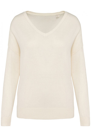 Women's Lyocell TENCEL™ V-neck sweater. 50% organic cotton / 50% Lyocell TENCEL™*