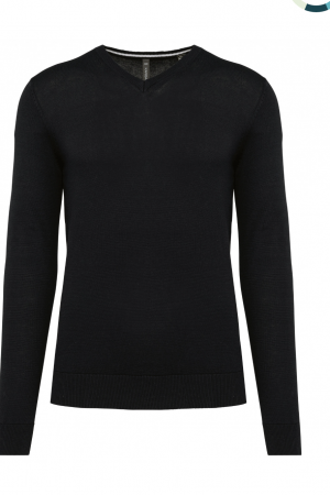 UMWELTFREUNDLICHER PULLOVER MIT V-AUSSCHNITT. 50 % BIO-BAUMWOLLE / 50 % RECYCELTER POLYESTER.