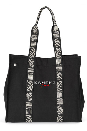 LARGE BLACK BEACH BAG 80% pre-consumer recycled cotton and 20% post-consumer recycled polyester